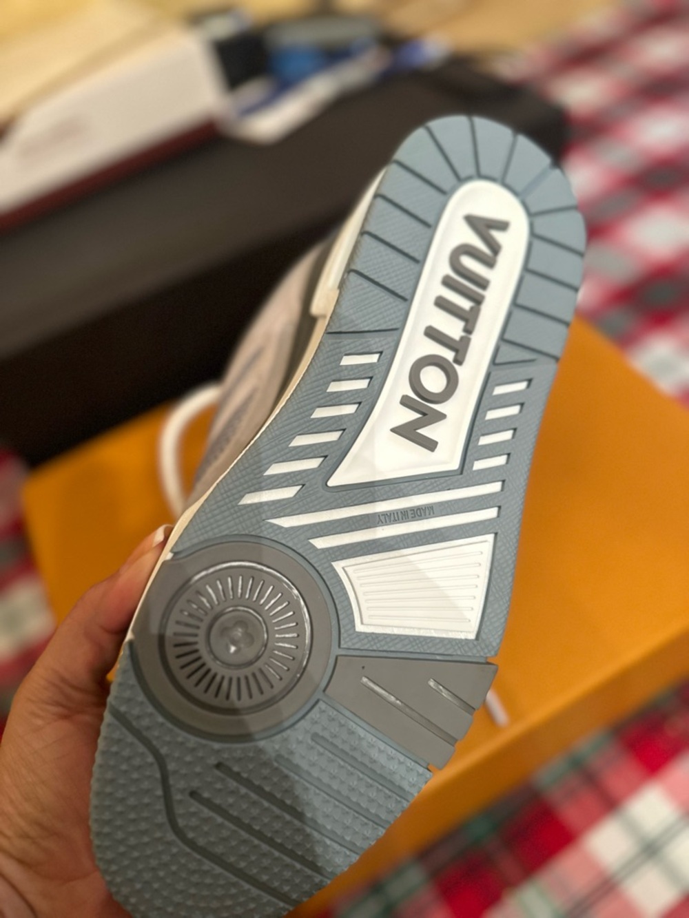 Louis Vuitton Grey & Blue Mesh Suede Sneaker - LV Trainers - Picture 6 of 8